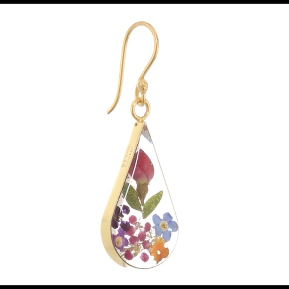 Sterling Silver Pressed Flower Teardrop Earrings - Picture 2 of 3